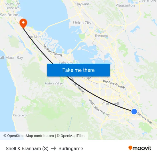 Snell & Branham (S) to Burlingame map