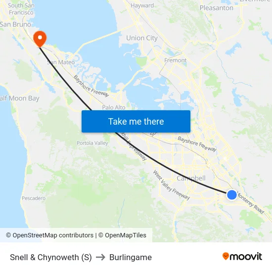 Snell & Chynoweth (S) to Burlingame map