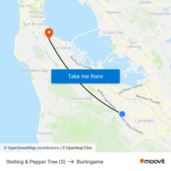 Stelling & Pepper Tree (S) to Burlingame map