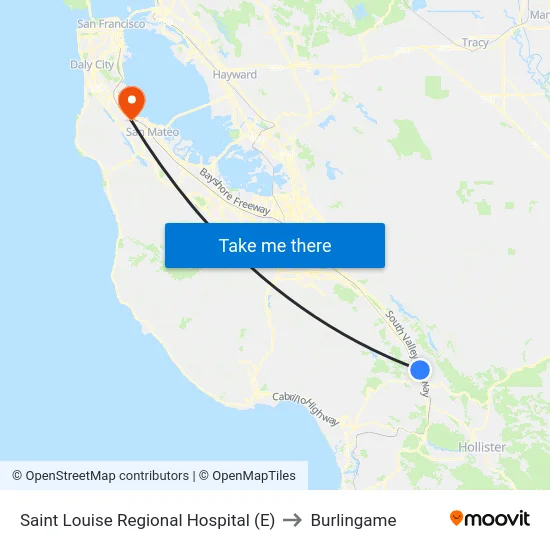Saint Louise Regional Hospital (E) to Burlingame map