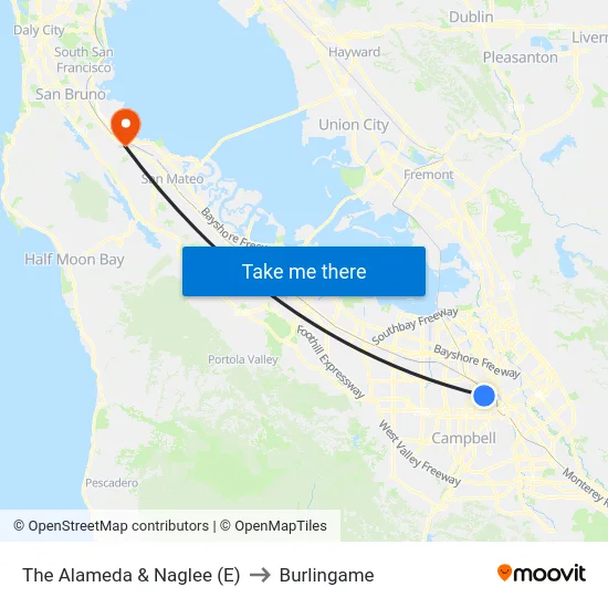 The Alameda & Naglee (E) to Burlingame map