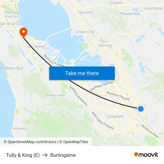 Tully & King (E) to Burlingame map