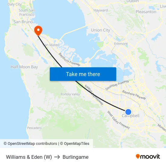 Williams & Eden (W) to Burlingame map