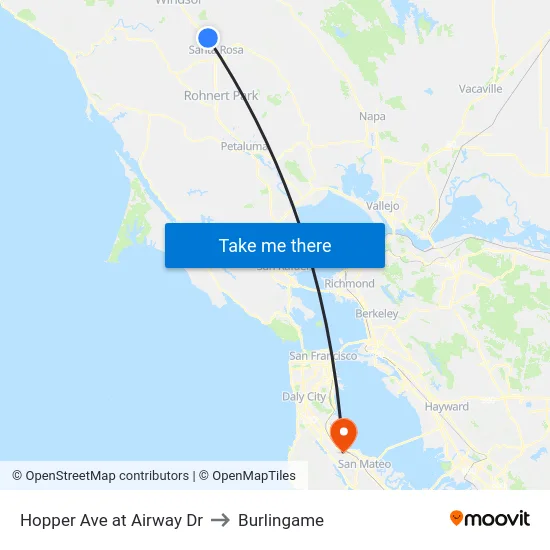 Hopper Ave at Airway Dr to Burlingame map