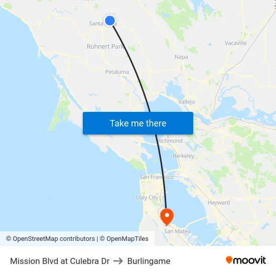 Mission Blvd at Culebra Dr to Burlingame map