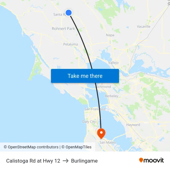 Calistoga Rd at Hwy 12 to Burlingame map