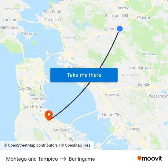 Montego and Tampico to Burlingame map