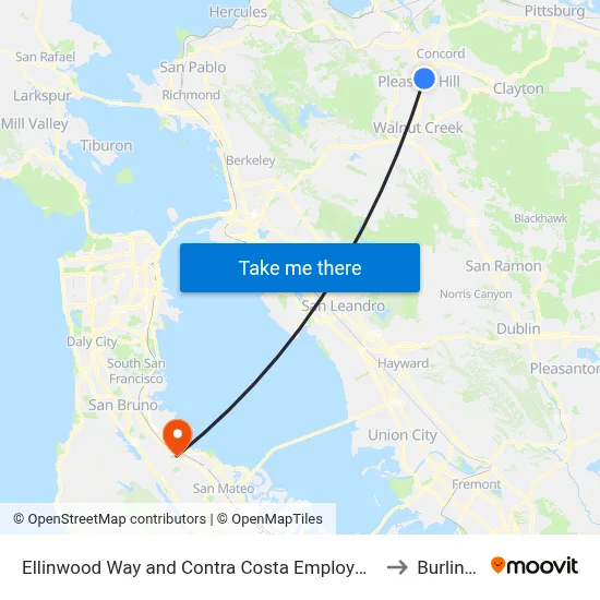 Ellinwood Way and Contra Costa Employment Human Services to Burlingame map