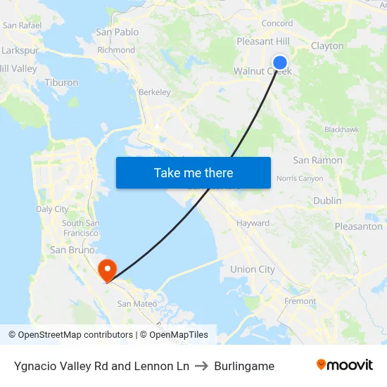 Ygnacio Valley Rd and Lennon Ln to Burlingame map