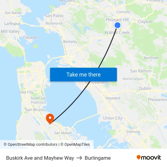 Buskirk Ave and Mayhew Way to Burlingame map