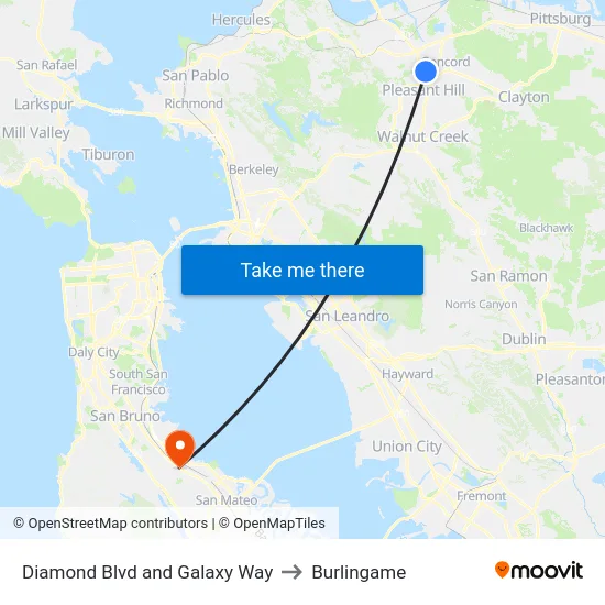 Diamond Blvd and Galaxy Way to Burlingame map