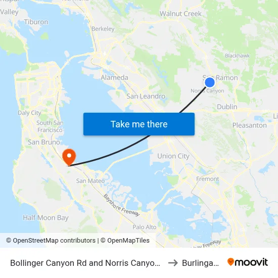 Bollinger Canyon Rd and Norris Canyon Rd to Burlingame map