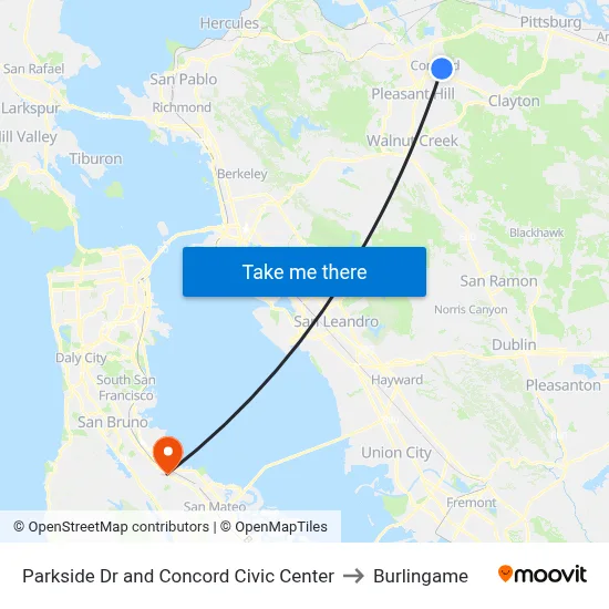 Parkside Dr and Concord Civic Center to Burlingame map