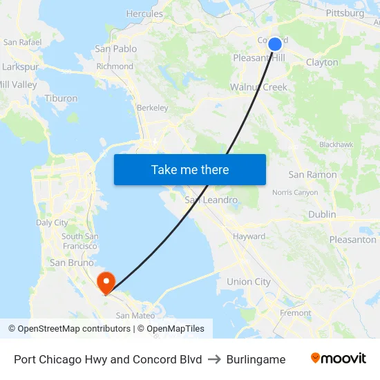 Port Chicago Hwy and Concord Blvd to Burlingame map