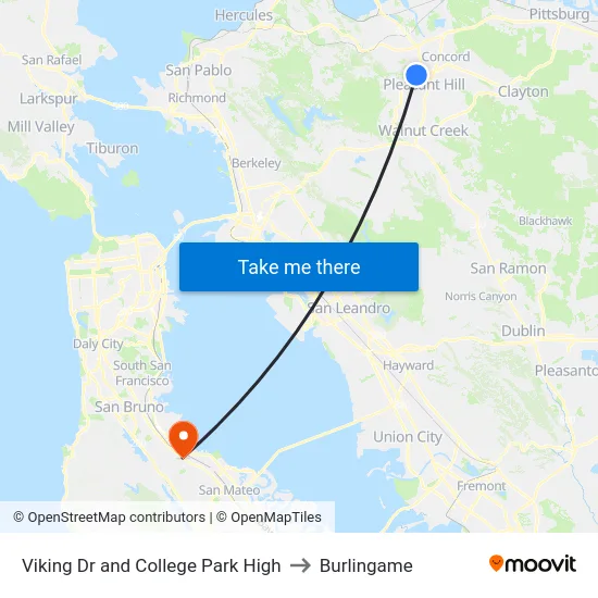 Viking Dr and College Park High to Burlingame map