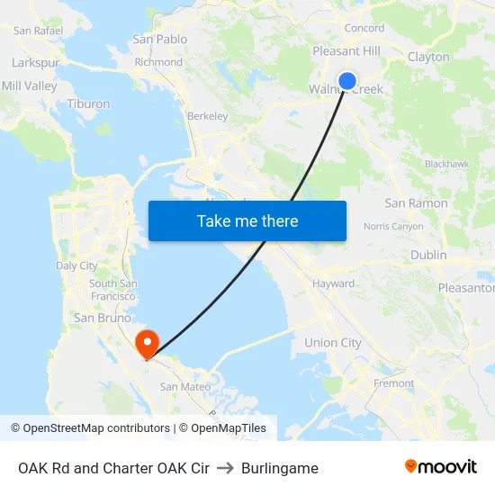 OAK Rd and Charter OAK Cir to Burlingame map
