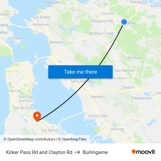 Kirker Pass Rd and Clayton Rd to Burlingame map
