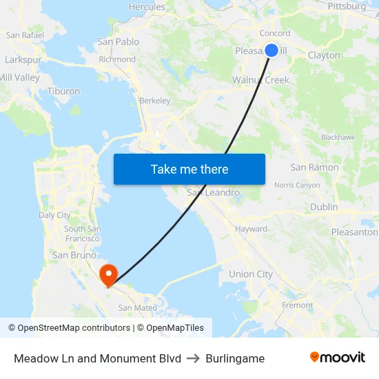Meadow Ln and Monument Blvd to Burlingame map