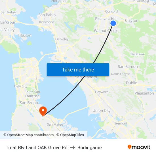 Treat Blvd and OAK Grove Rd to Burlingame map