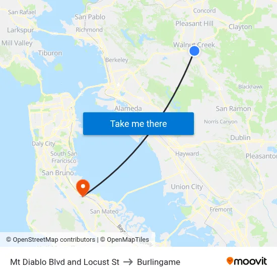 Mt Diablo Blvd and Locust St to Burlingame map