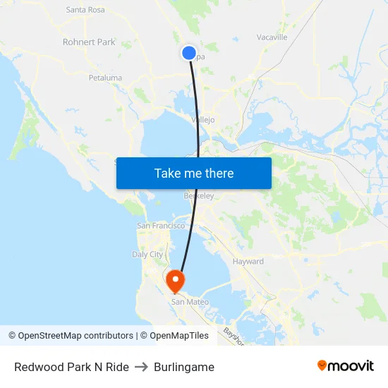 Redwood Park N Ride to Burlingame map