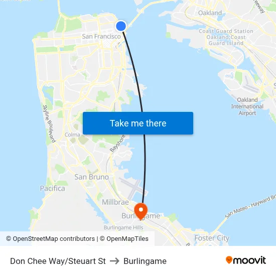 Don Chee Way/Steuart St to Burlingame map