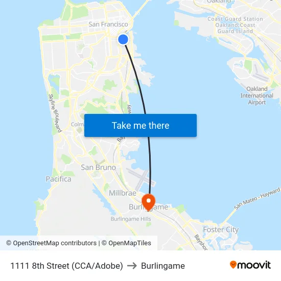 1111 8th Street (CCA/Adobe) to Burlingame map