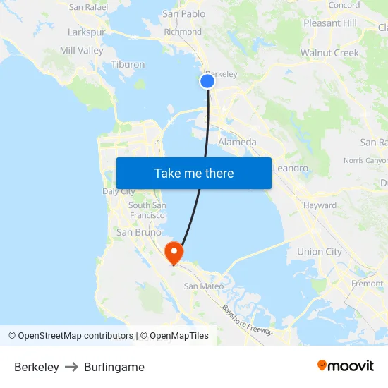 Berkeley to Burlingame map