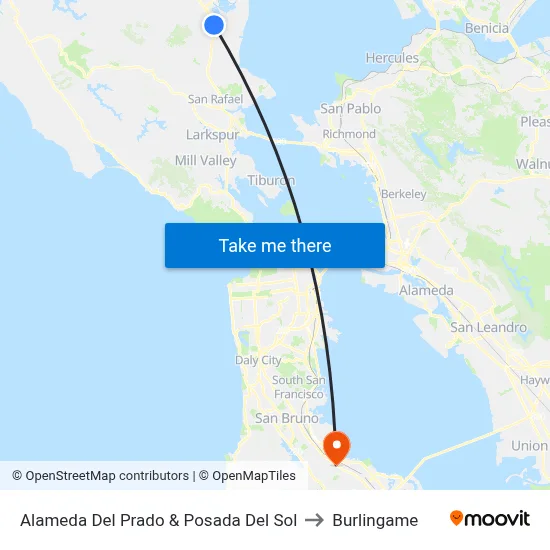 Alameda Del Prado & Posada Del Sol to Burlingame map
