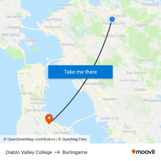 Diablo Valley College to Burlingame map