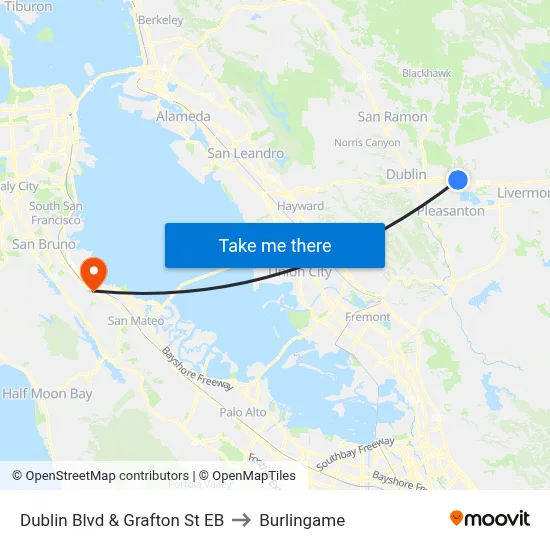 Dublin Blvd & Grafton St EB to Burlingame map
