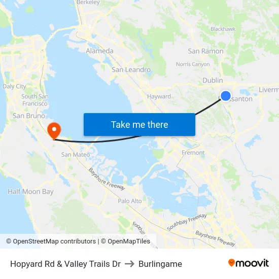 Hopyard Rd & Valley Trails Dr to Burlingame map