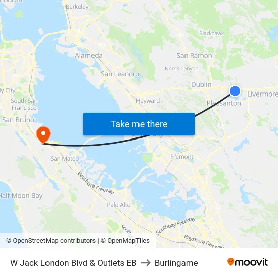 W Jack London Blvd & Outlets EB to Burlingame map