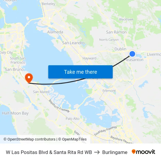 W Las Positas Blvd & Santa Rita Rd WB to Burlingame map