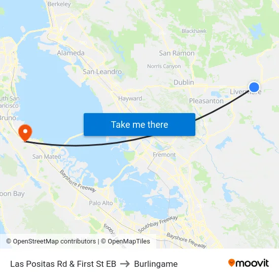 Las Positas Rd & First St EB to Burlingame map