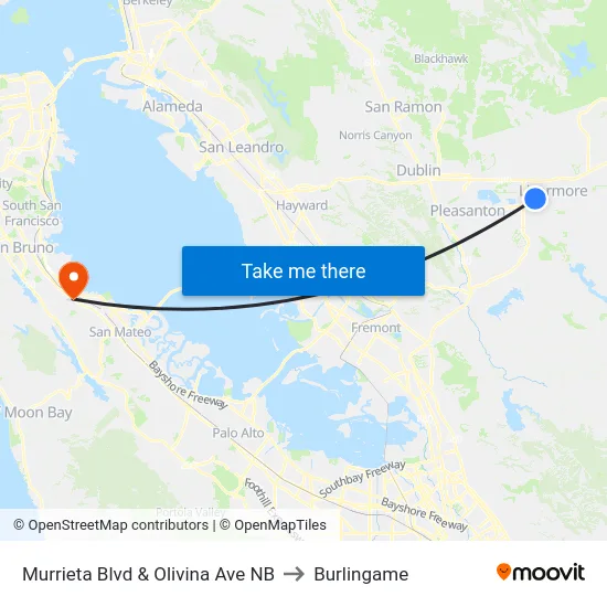 Murrieta Blvd & Olivina Ave NB to Burlingame map