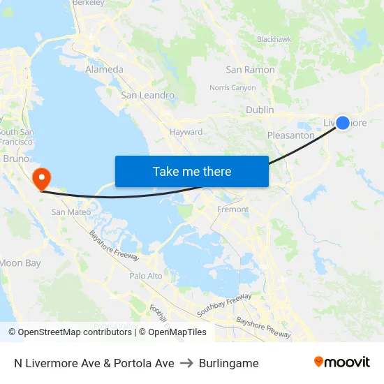 N Livermore Ave & Portola Ave to Burlingame map