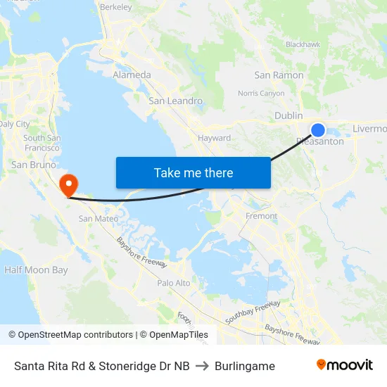 Santa Rita Rd & Stoneridge Dr NB to Burlingame map