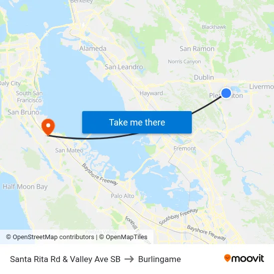 Santa Rita Rd & Valley Ave SB to Burlingame map