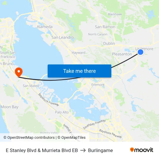 E Stanley Blvd & Murrieta Blvd EB to Burlingame map