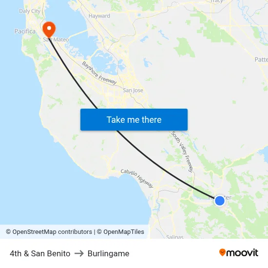 4th & San Benito to Burlingame map