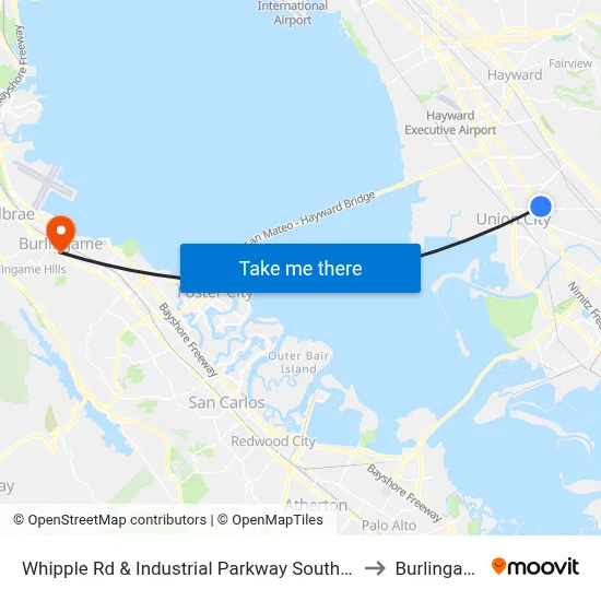 Whipple Rd & Industrial Parkway Southwest to Burlingame map