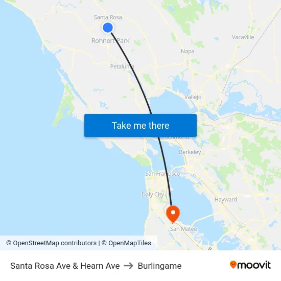 Santa Rosa Ave & Hearn Ave to Burlingame map