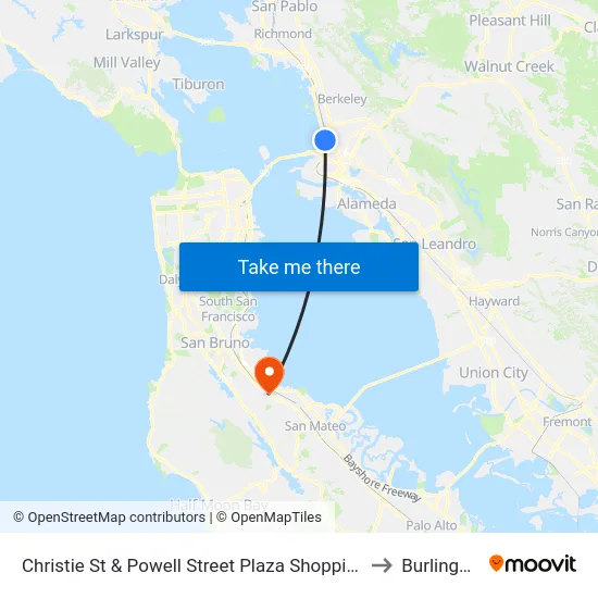 Christie St & Powell Street Plaza Shopping Center to Burlingame map