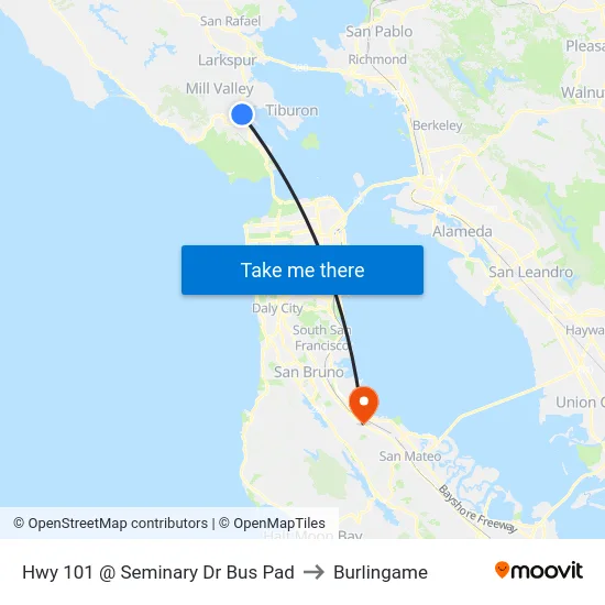 Hwy 101 @ Seminary Dr Bus Pad to Burlingame map