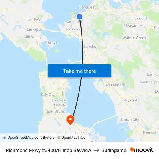 Richmond Pkwy #3400/Hilltop Bayview to Burlingame map