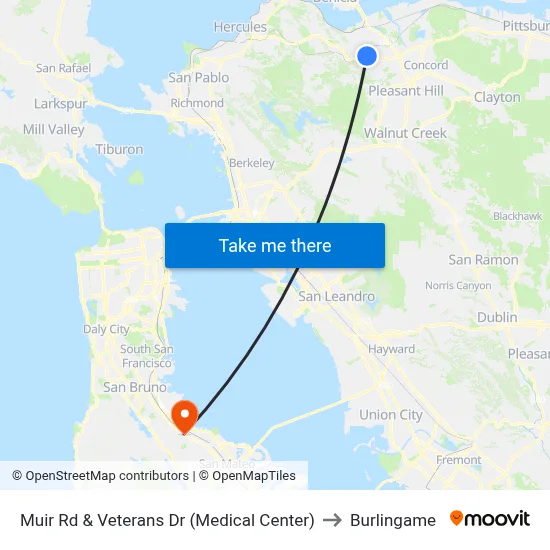 Muir Rd & Veterans Dr (Medical Center) to Burlingame map
