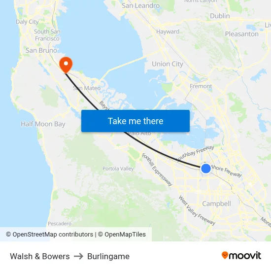 Walsh & Bowers to Burlingame map