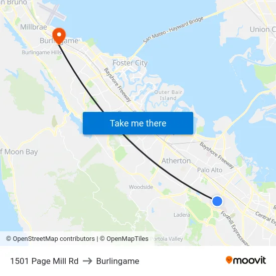 1501 Page Mill Rd to Burlingame map