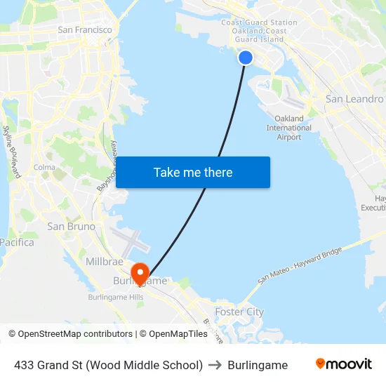 433 Grand St (Wood Middle School) to Burlingame map